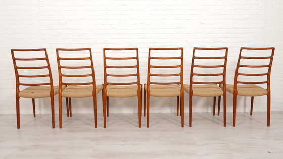 Image 1 of Set Of 6 Vintage Dining Chairs | Niels Otto Møller | Model 82 | Papercord | Teak | Restored
