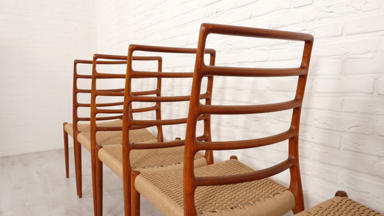 Image 1 of Set Of 6 Vintage Dining Chairs | Niels Otto Møller | Model 82 | Papercord | Teak | Restored