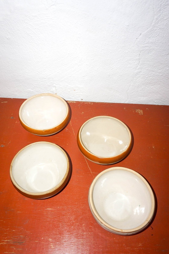 Image 1 of Big Beautiful Brown Striped Gres Bowls * Set Of 4 * Made In France * French * Cereal Soup Salad Bowls * Farmhouse 