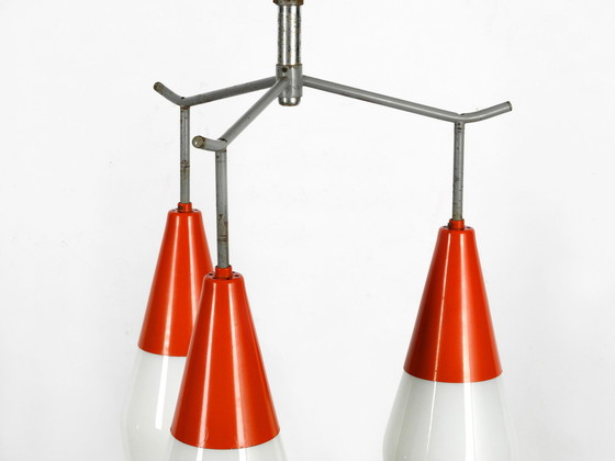 Image 1 of Large Mid Century Industrial metal and glass ceiling light by Josef Hurka for Napako