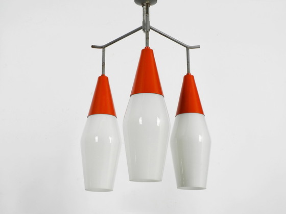 Image 1 of Large Mid Century Industrial metal and glass ceiling light by Josef Hurka for Napako