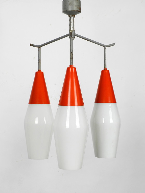 Image 1 of Large Mid Century Industrial metal and glass ceiling light by Josef Hurka for Napako