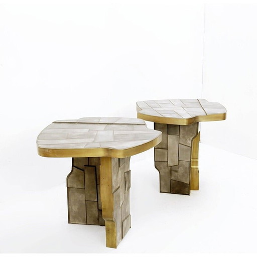 Italian vintage contemporary brass and ceramic side table