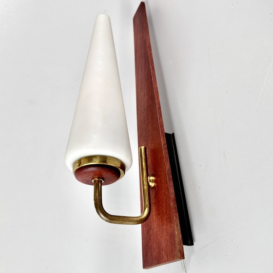 Image 1 of Applique vintage | Teak, vetro opalino, ottone