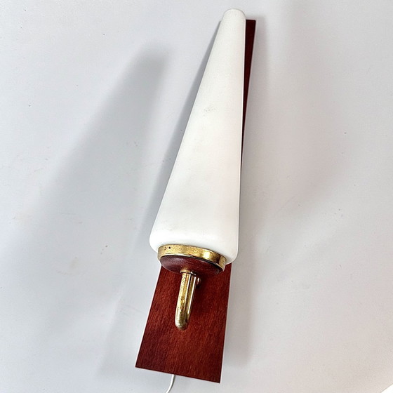 Image 1 of Applique vintage | Teak, vetro opalino, ottone