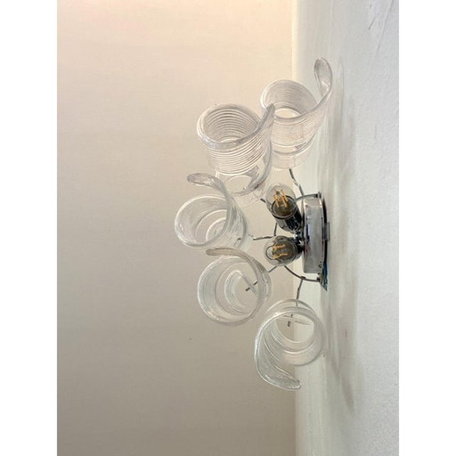 2x Transparent “Ricci” Murano Glass Wall Sconces