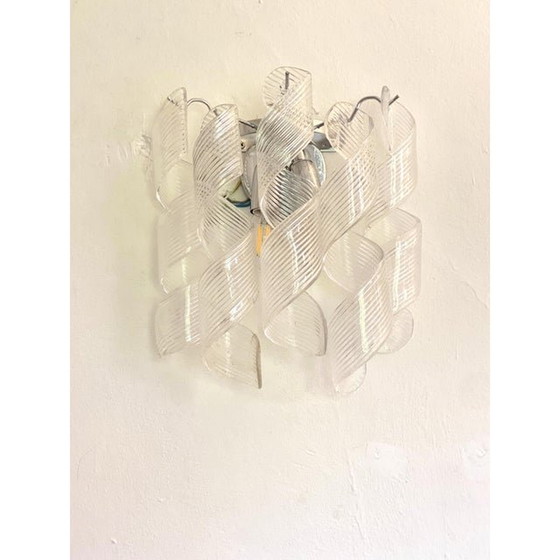 Image 1 of 2x Transparent “Ricci” Murano Glass Wall Sconces