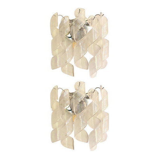 2x Transparent “Ricci” Murano Glass Wall Sconces