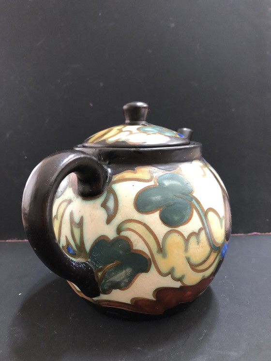 Image 1 of Bergen Earthenware Teapot Orientalist Art Deco Style