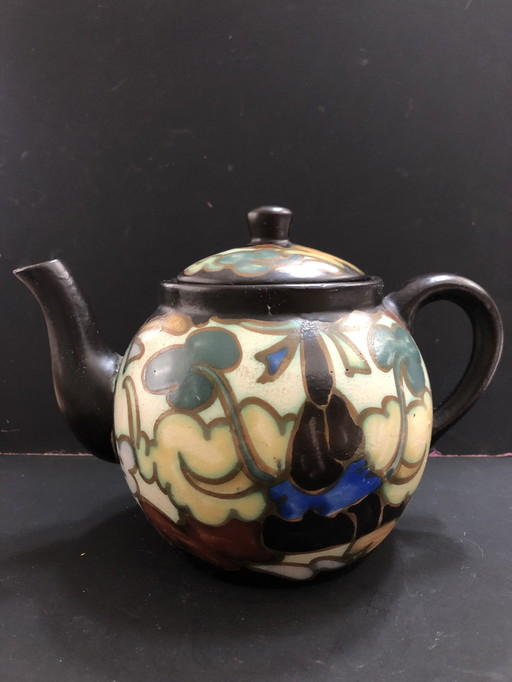 Bergen Earthenware Teapot Orientalist Art Deco Style