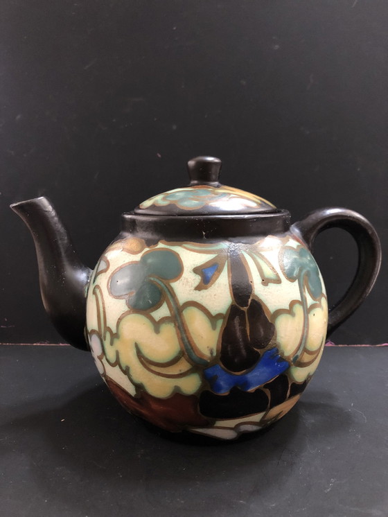 Image 1 of Bergen Earthenware Teapot Orientalist Art Deco Style