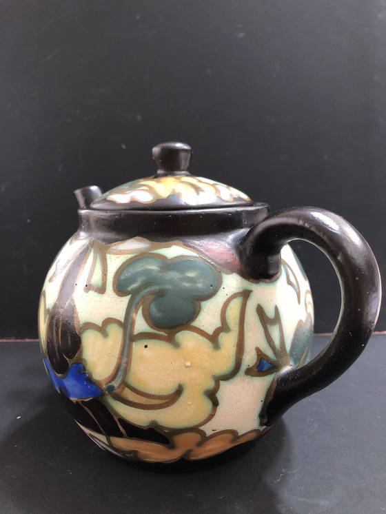 Image 1 of Bergen Earthenware Teapot Orientalist Art Deco Style