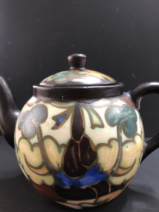 Image 1 of Bergen Earthenware Teapot Orientalist Art Deco Style