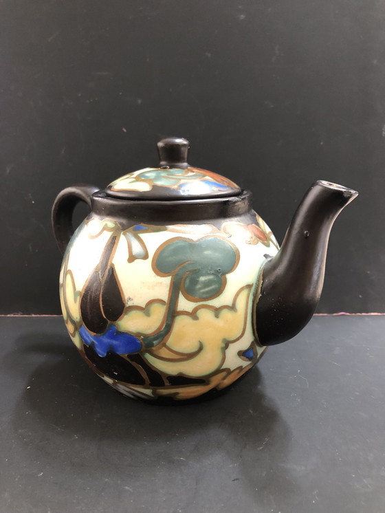 Image 1 of Bergen Earthenware Teapot Orientalist Art Deco Style