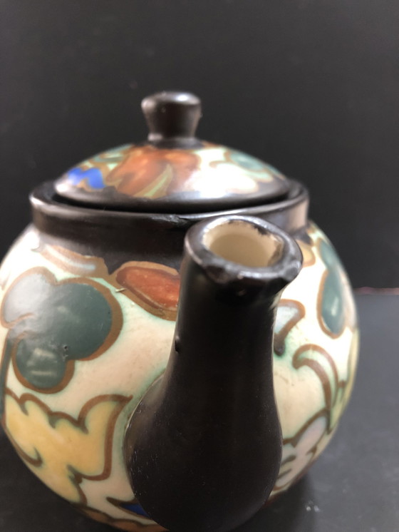 Image 1 of Bergen Earthenware Teapot Orientalist Art Deco Style