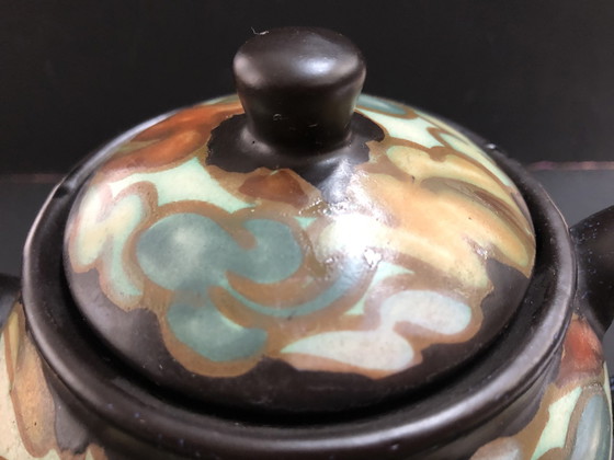 Image 1 of Bergen Earthenware Teapot Orientalist Art Deco Style