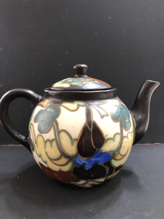 Image 1 of Bergen Earthenware Teapot Orientalist Art Deco Style