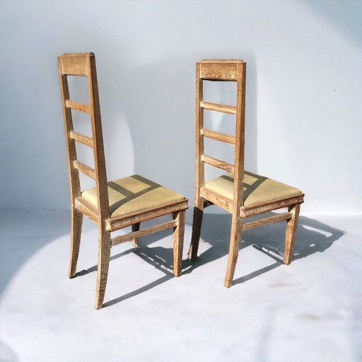 Vintage ceruse oakwood chairs, 1950