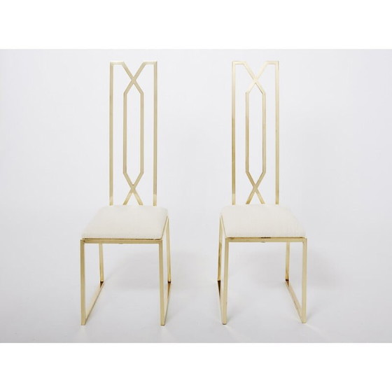 Image 1 of Pair of vintage brass and wool chairs by Alain Delon for Jean Charles, 1970s