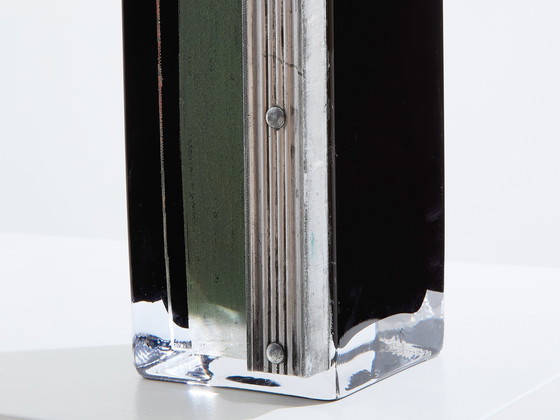 Image 1 of Anatole Riecke Art Deco Tall Black Opaline Glass Green Vase 1939 