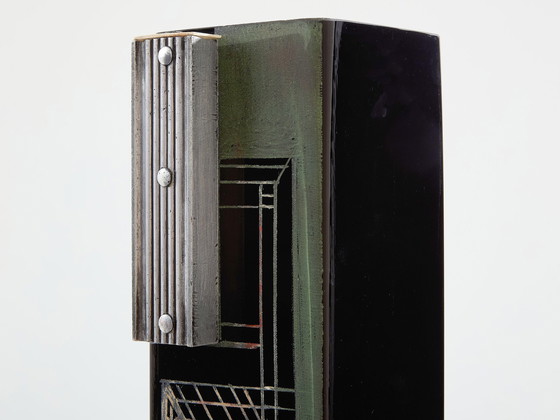 Image 1 of Anatole Riecke Art Deco Tall Black Opaline Glass Green Vase 1939 