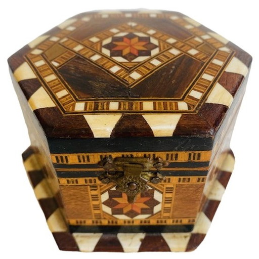 Hexagon jewelry box wood mother of pearl inlay geometric Khatam