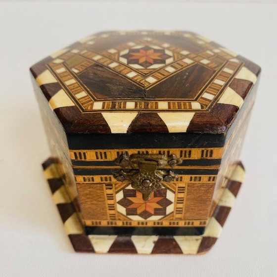 Image 1 of Hexagon jewelry box wood mother of pearl inlay geometric Khatam