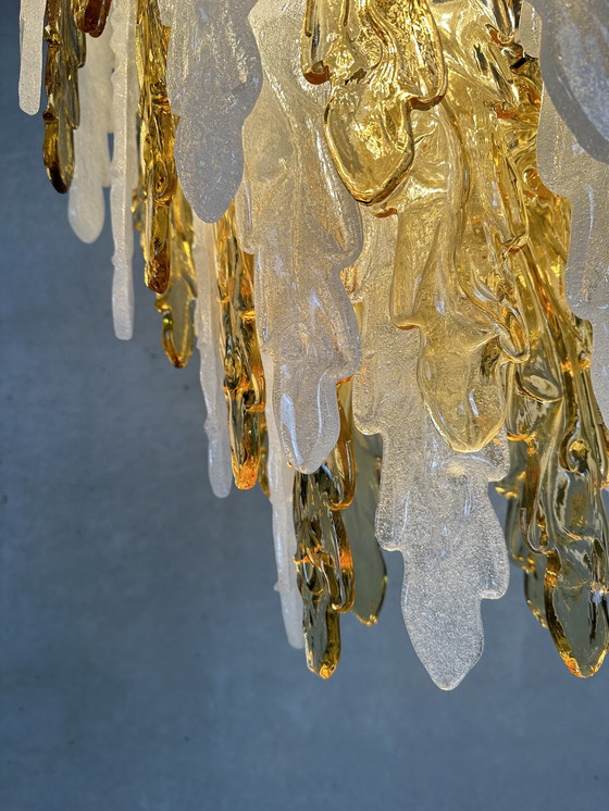 Image 1 of XL Murano chandelier gold/white leaves