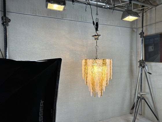 Image 1 of XL Murano chandelier gold/white leaves