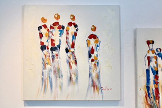 Image 1 of "Together" Set of Hand-Signed Oil Paintings on Canvas by Calaro