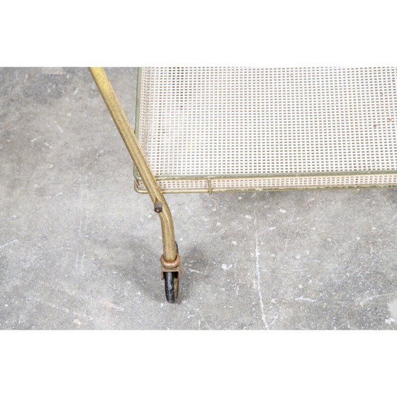 Image 1 of Vintage brass and lacquered metal sideboard with wheels, 1950