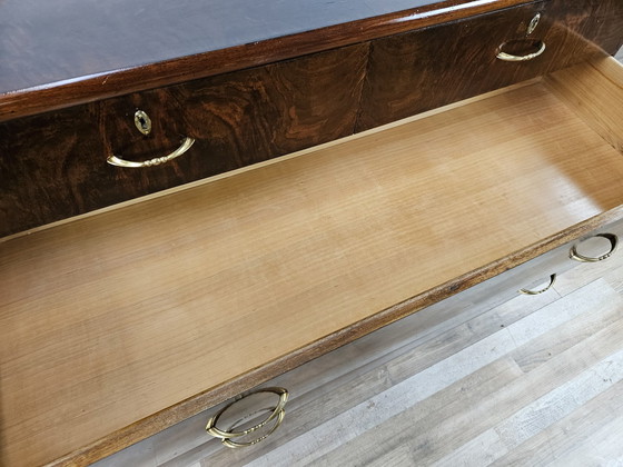 Image 1 of Art Decò Hest Of Drawers With Five Drawers In Wood And Brass