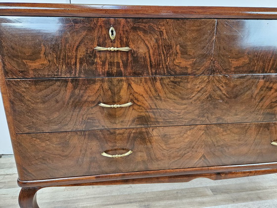 Image 1 of Art Decò Hest Of Drawers With Five Drawers In Wood And Brass