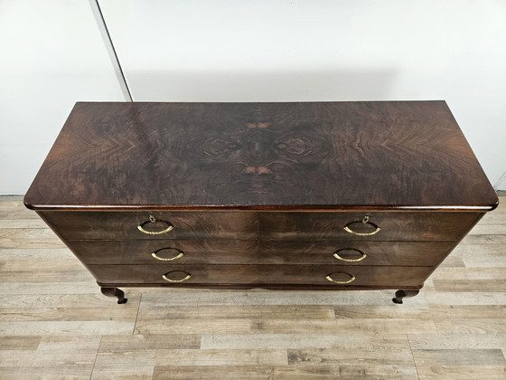 Image 1 of Art Decò Hest Of Drawers With Five Drawers In Wood And Brass