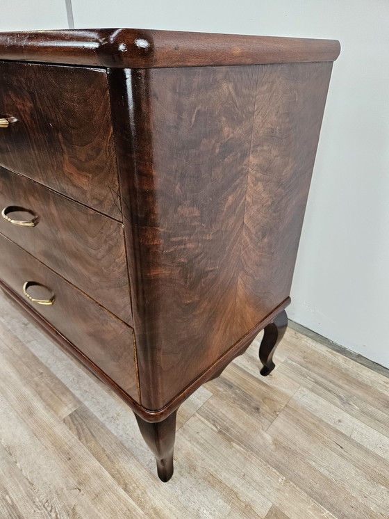 Image 1 of Art Decò Hest Of Drawers With Five Drawers In Wood And Brass