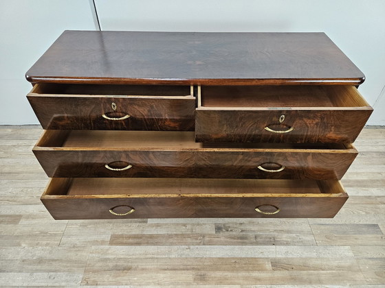 Image 1 of Art Decò Hest Of Drawers With Five Drawers In Wood And Brass