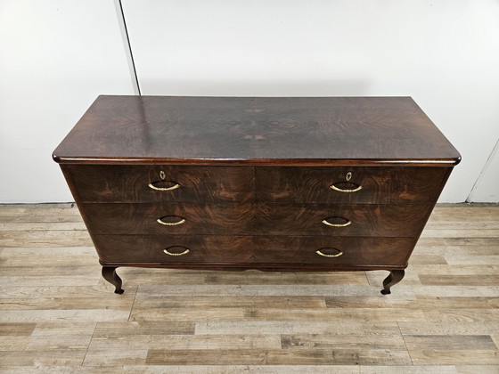 Image 1 of Art Decò Hest Of Drawers With Five Drawers In Wood And Brass