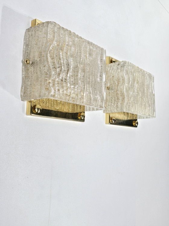 Image 1 of 2x brass glass wall lamps