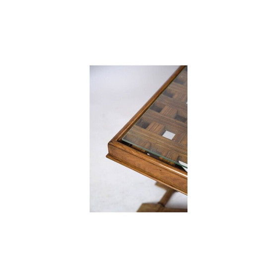 Image 1 of Vintage dark wood coffee table with glass top, 1960