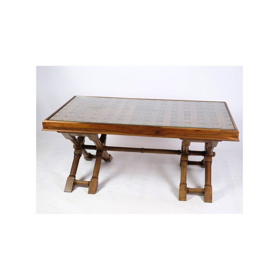 Image 1 of Vintage dark wood coffee table with glass top, 1960