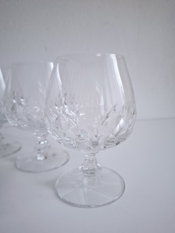 Image 1 of 6 Heavy Vintage Handmade Crystal Brandy / Cognac Glasses