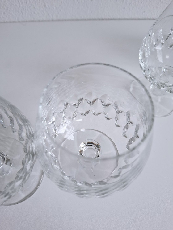 Image 1 of 6 Heavy Vintage Handmade Crystal Brandy / Cognac Glasses