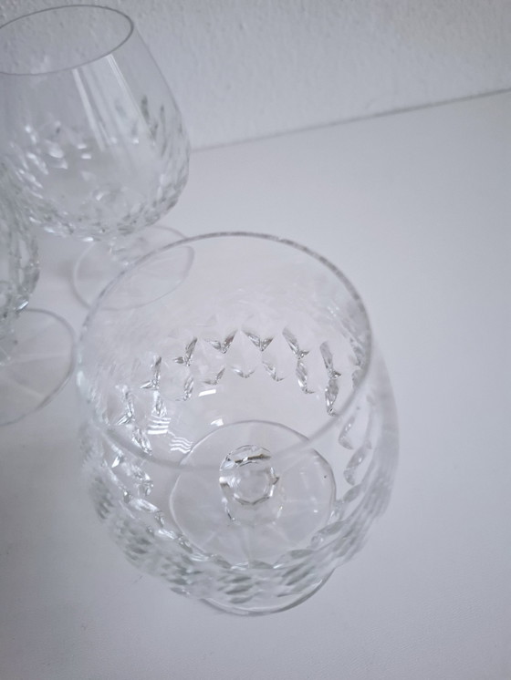 Image 1 of 6 Heavy Vintage Handmade Crystal Brandy / Cognac Glasses
