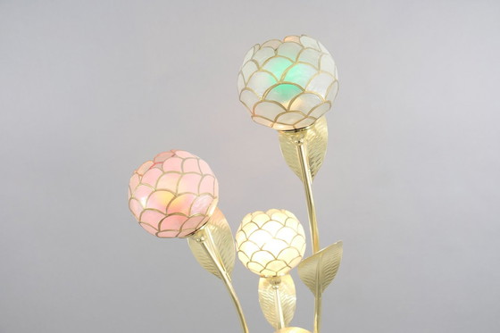 Image 1 of Lampadaire floral vintage Hollywood Regency en laiton