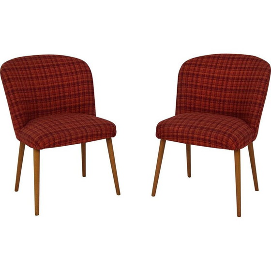 Image 1 of Set of vintage wooden fabric chairs, Czechoslovakia 1960