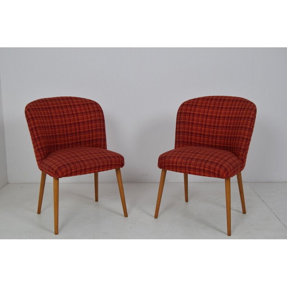 Image 1 of Set of vintage wooden fabric chairs, Czechoslovakia 1960