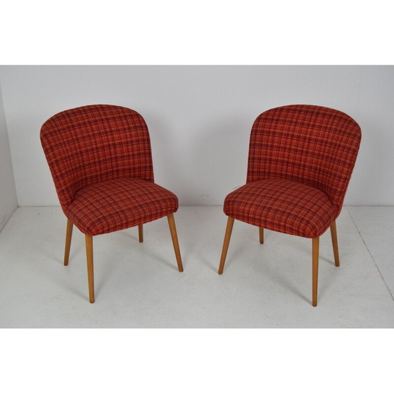 Image 1 of Set of vintage wooden fabric chairs, Czechoslovakia 1960