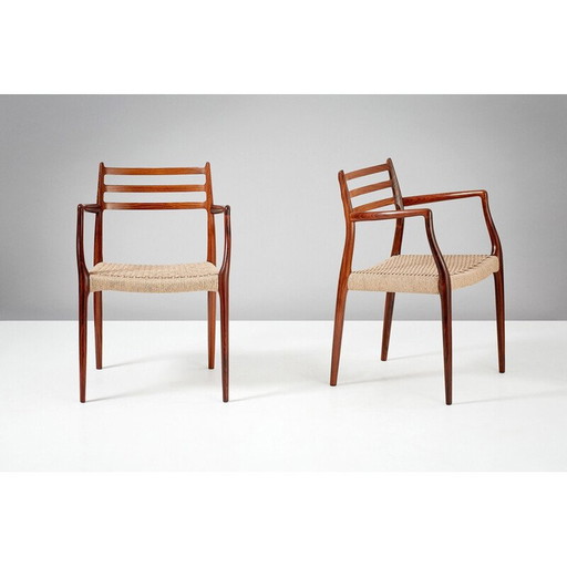 Pair of vintage model 62 chairs for Moller in papercord and rosewood 1960