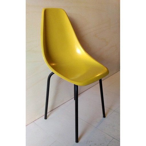 Vintage yellow fiberglass chair by Alain Richard, 1950