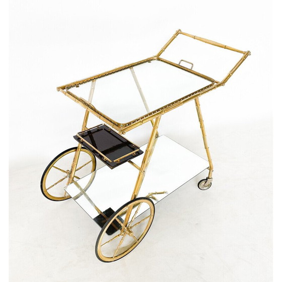 Image 1 of Mid-century brass and glass trolley, Italy 1950s